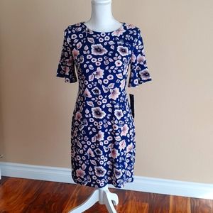 Navy pink floral midi dress